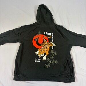 True Religion Men Hoodie Black Tiger Graphic XL Rare Streetwear McBling Y2K